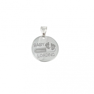 Medaglietta in argento 925 con incisio Baby Loading. Pacchetino regalo in omaggio.