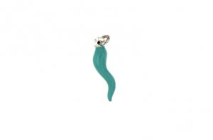 Corno portafortuna piccolo |  Argento smaltato azzurro Tiffany
